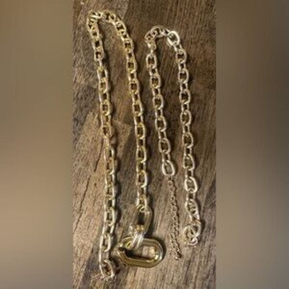 NWT Zara Set Gold 2- Interlock Oval Circle Link Chain Necklace double - Picture 3 of 3